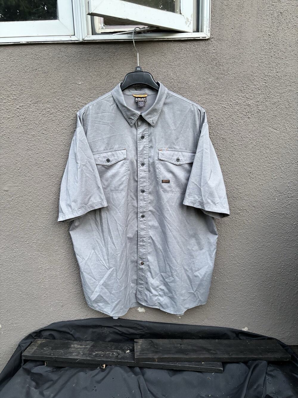 Ariat Rebar Button Up Work Shirt Size XL Gray Short Sleeve